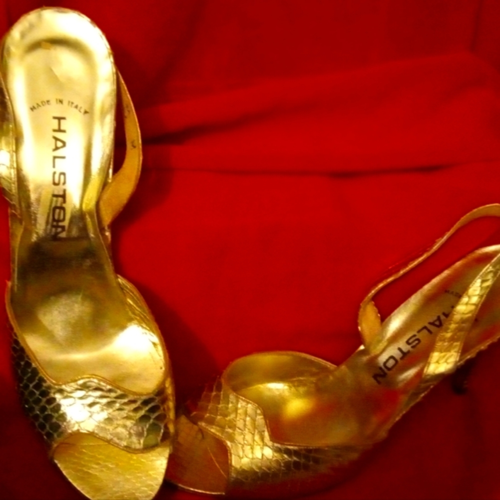 Halston Gold Python Shoes